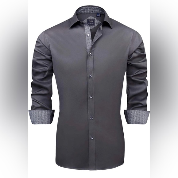 Men's Casual Long Sleeve Stretch Dress Regular Fit Button Down Shirts - Picture 1 of 5